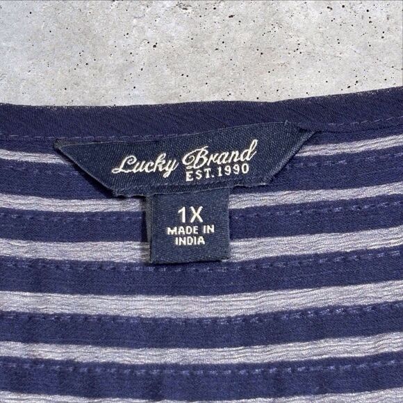 Lucky Brand Top Pintuck Split Neck Women’s 1X Blue Flowy Boho Blouse Semi Sheer - Picture 5 of 8